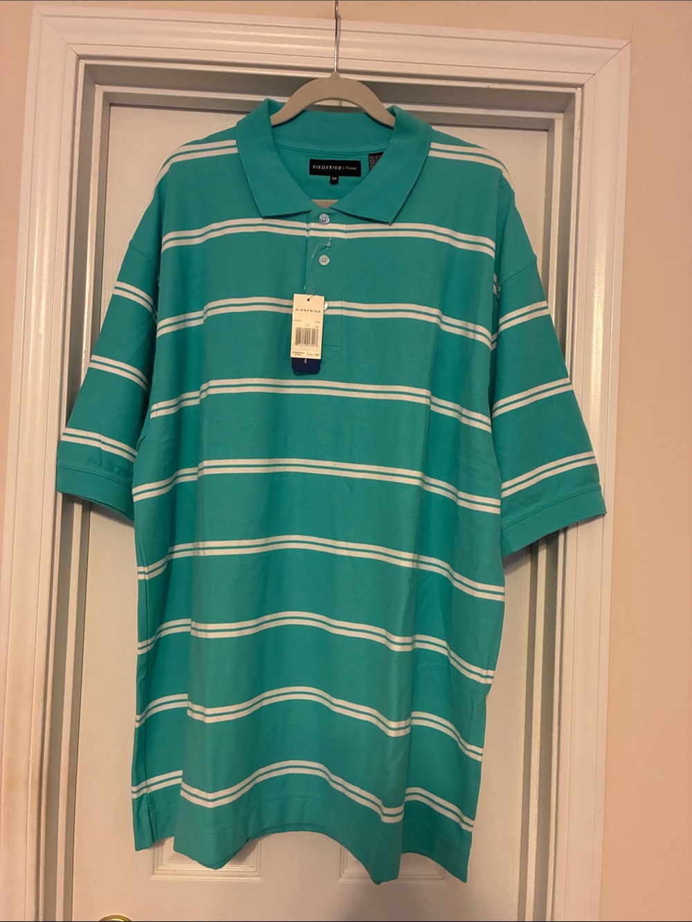 Siegfried & Company 2X Teal Striped Polo Shirt - Men's Casual Button Collar